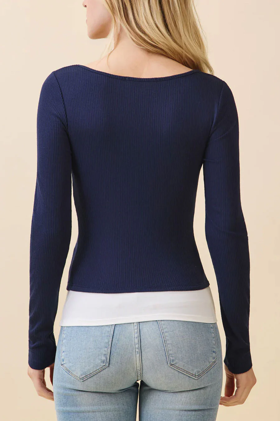 Faux Layered Scoop Neck Long Sleeve Top - Image 8