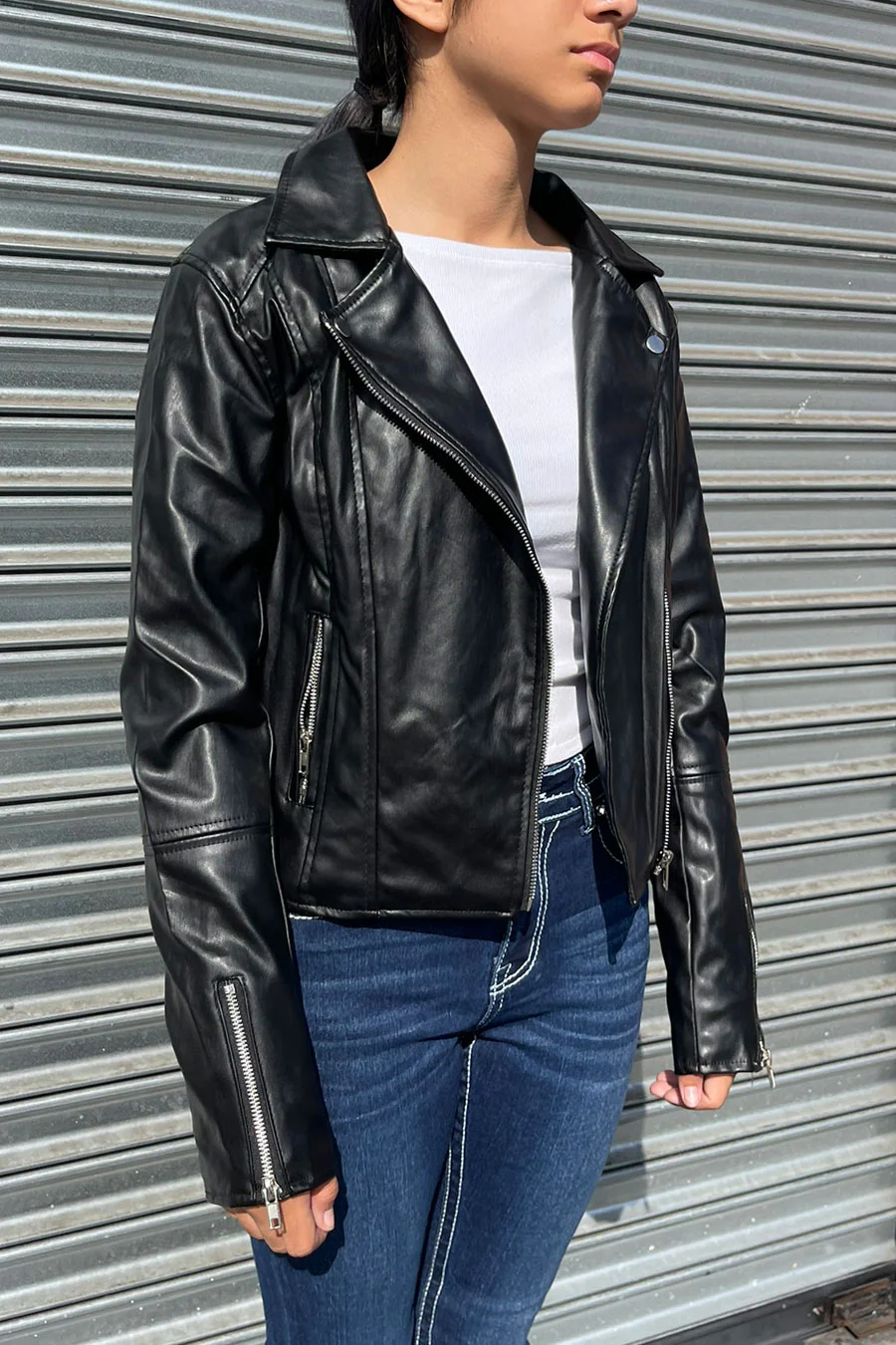 Faux Leather Biker Jacket - Image 3