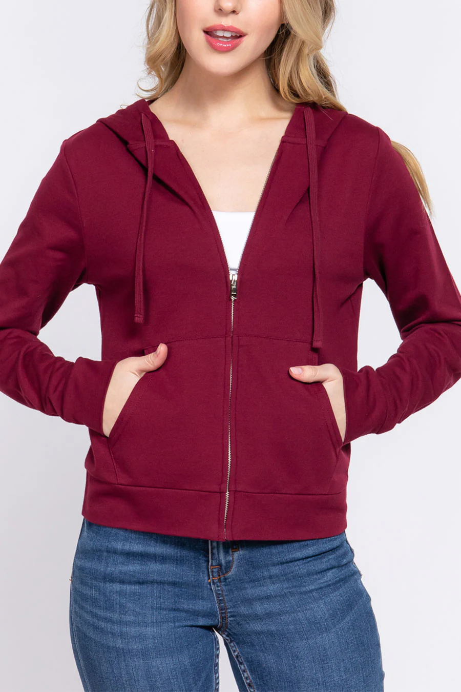 Basic French Terry Zip-Front Hoodie Sweatshirt Jacket - Image 10