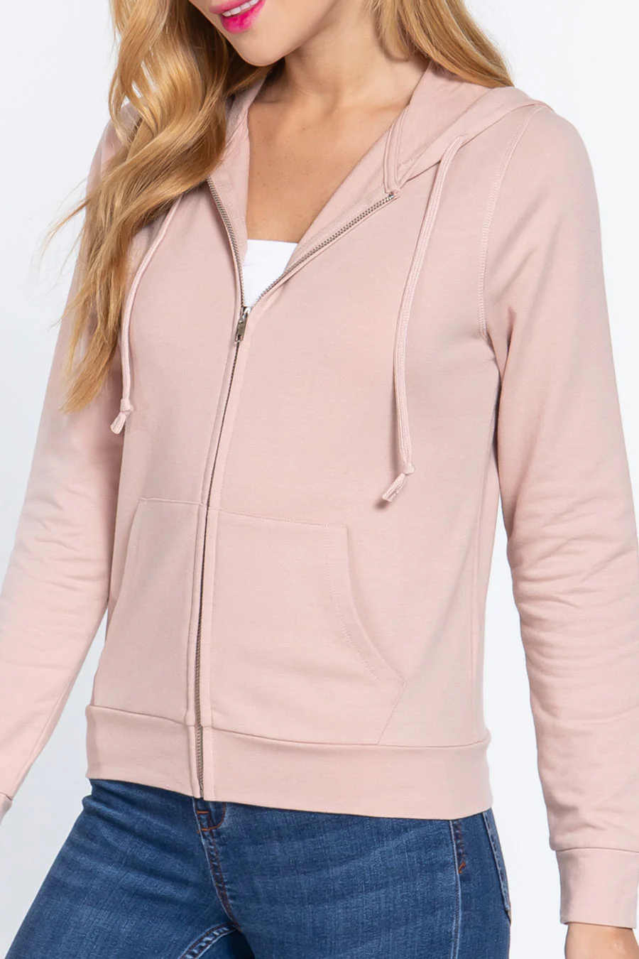 Basic French Terry Zip-Front Hoodie Sweatshirt Jacket - Image 17