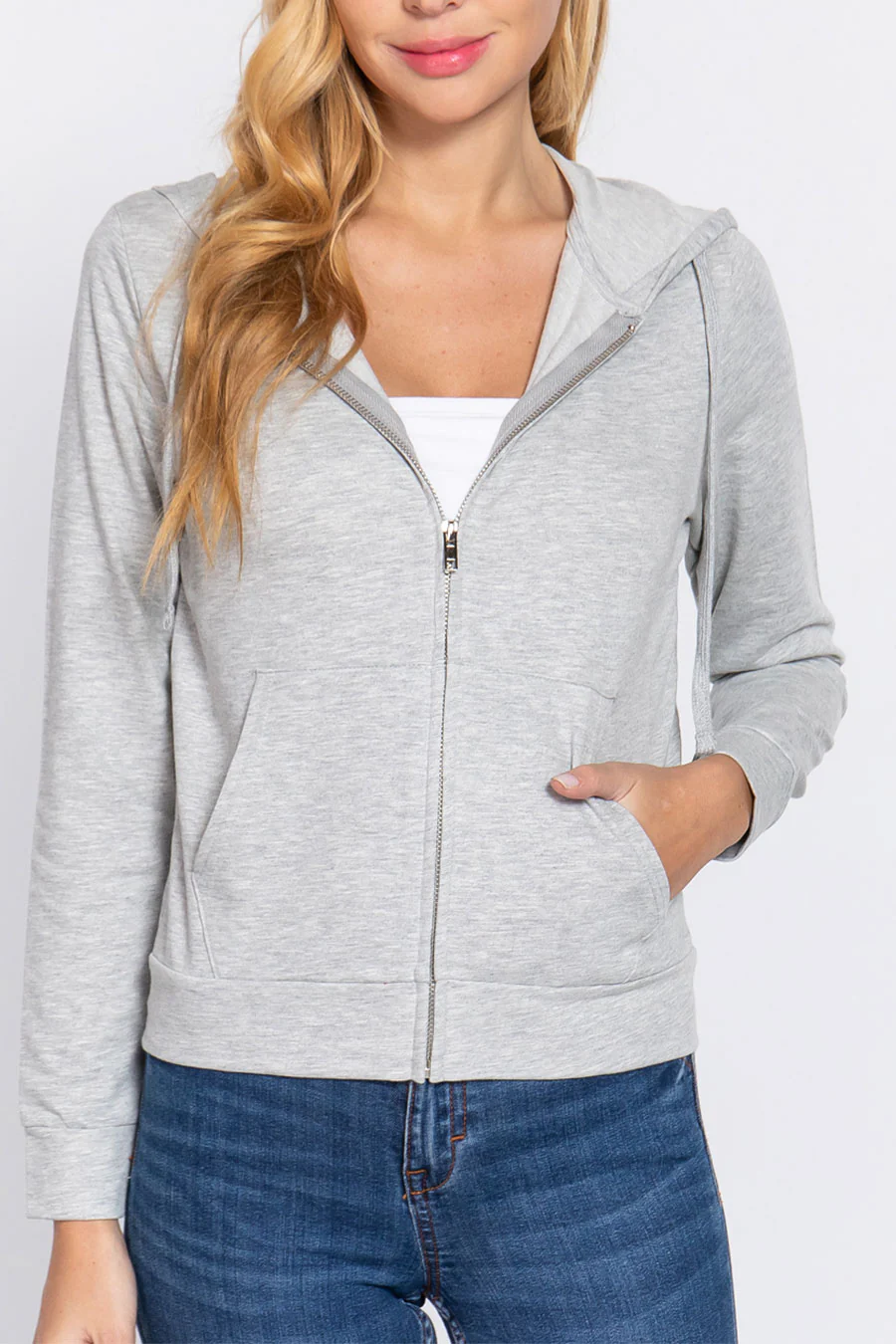 Basic French Terry Zip-Front Hoodie Sweatshirt Jacket - Image 6