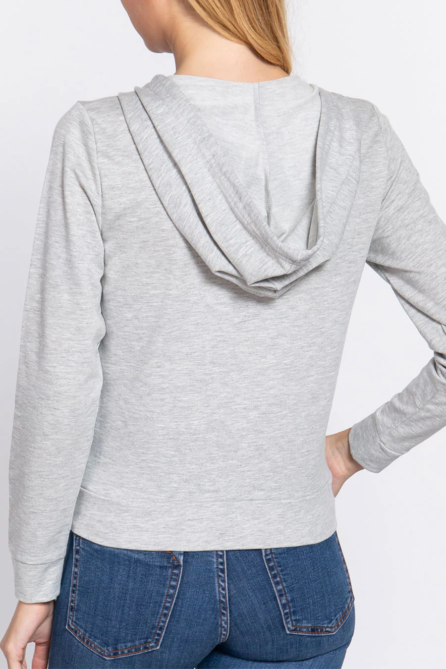 Basic French Terry Zip-Front Hoodie Sweatshirt Jacket - Image 7