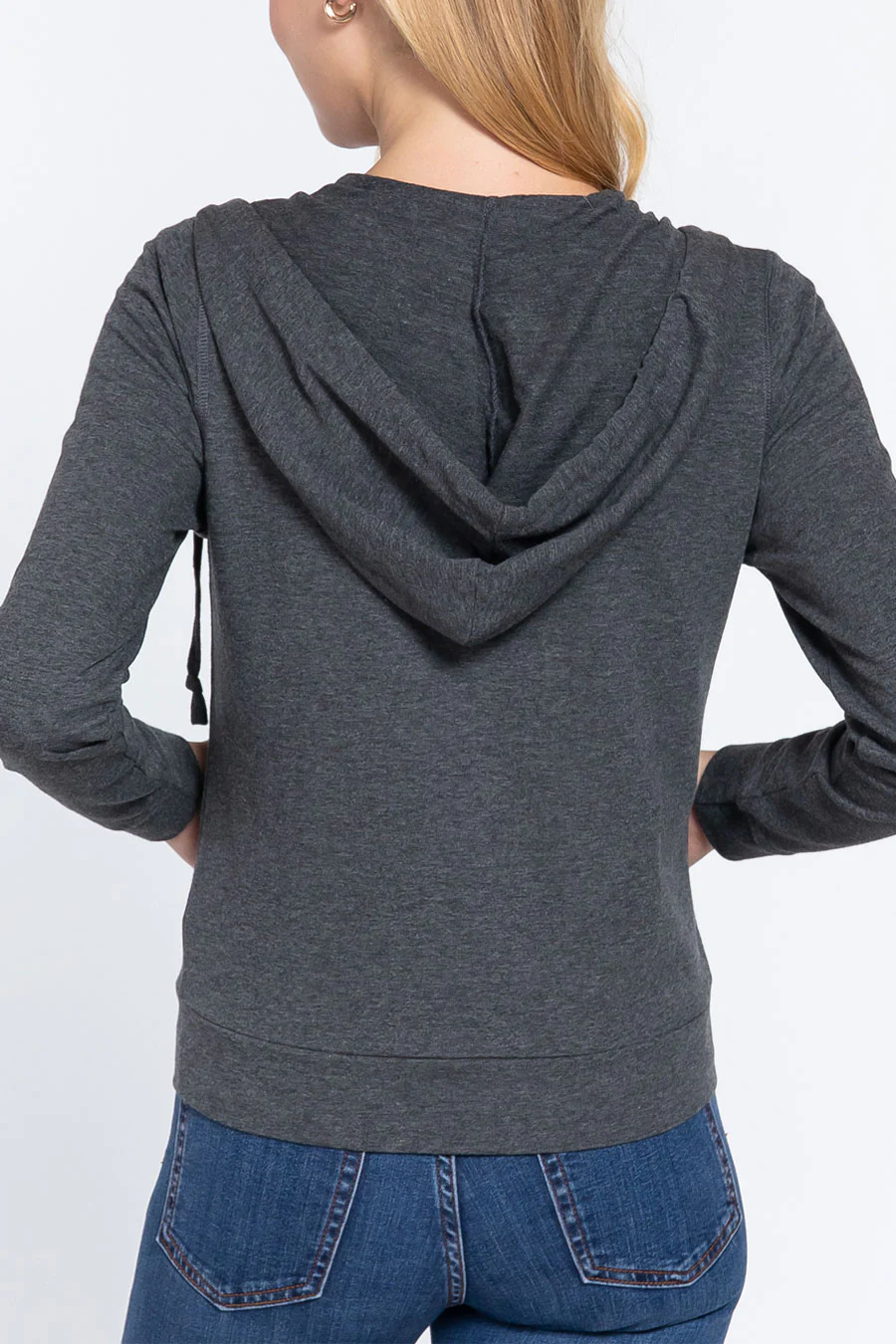 Basic French Terry Zip-Front Hoodie Sweatshirt Jacket - Image 9