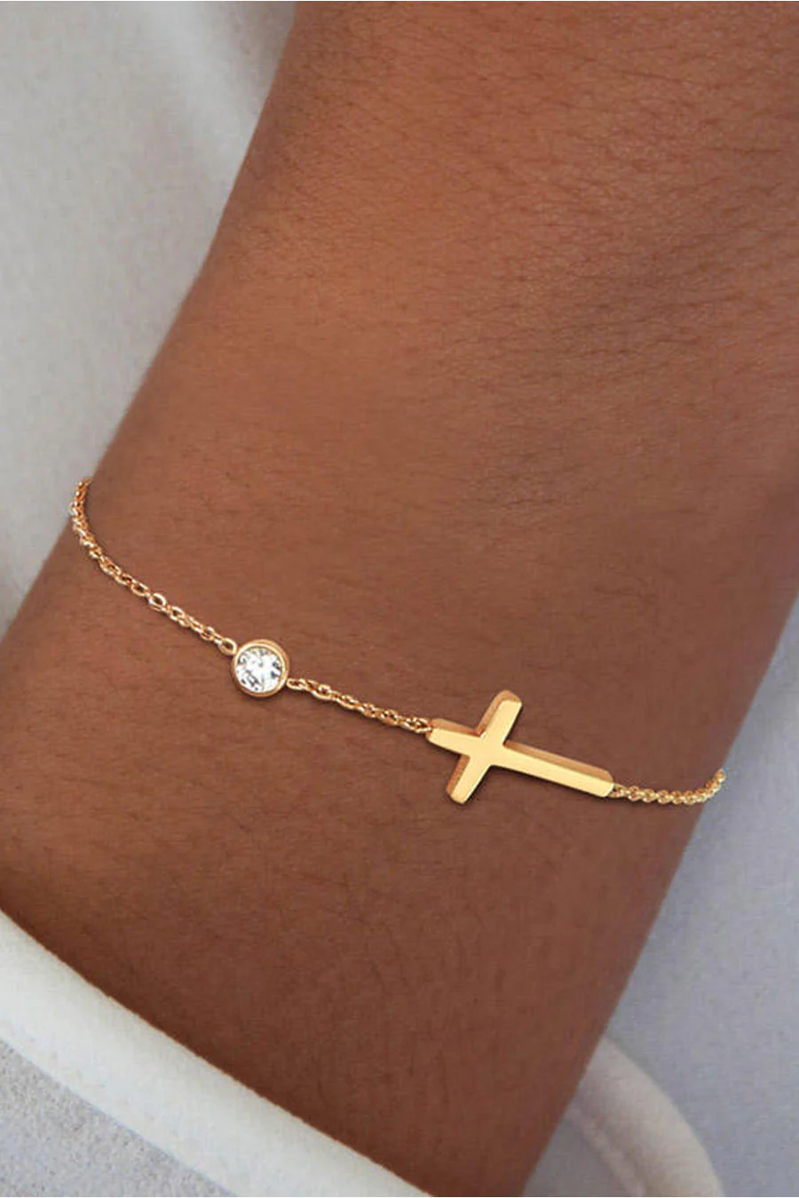 Gold Color Cross Charm Dainty Bracelet