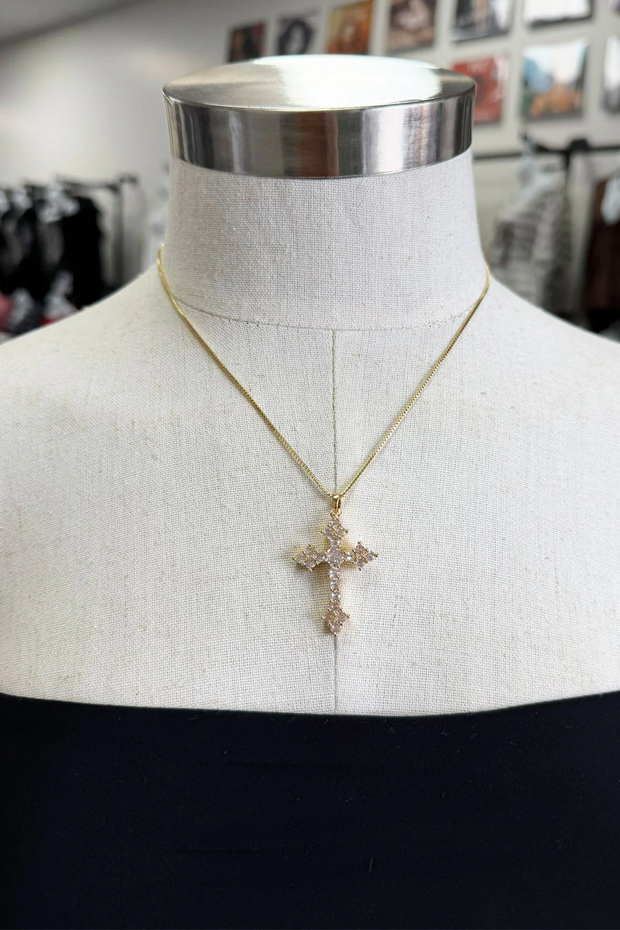 Gold Color Crystal Cross Pendant Necklace - Image 2