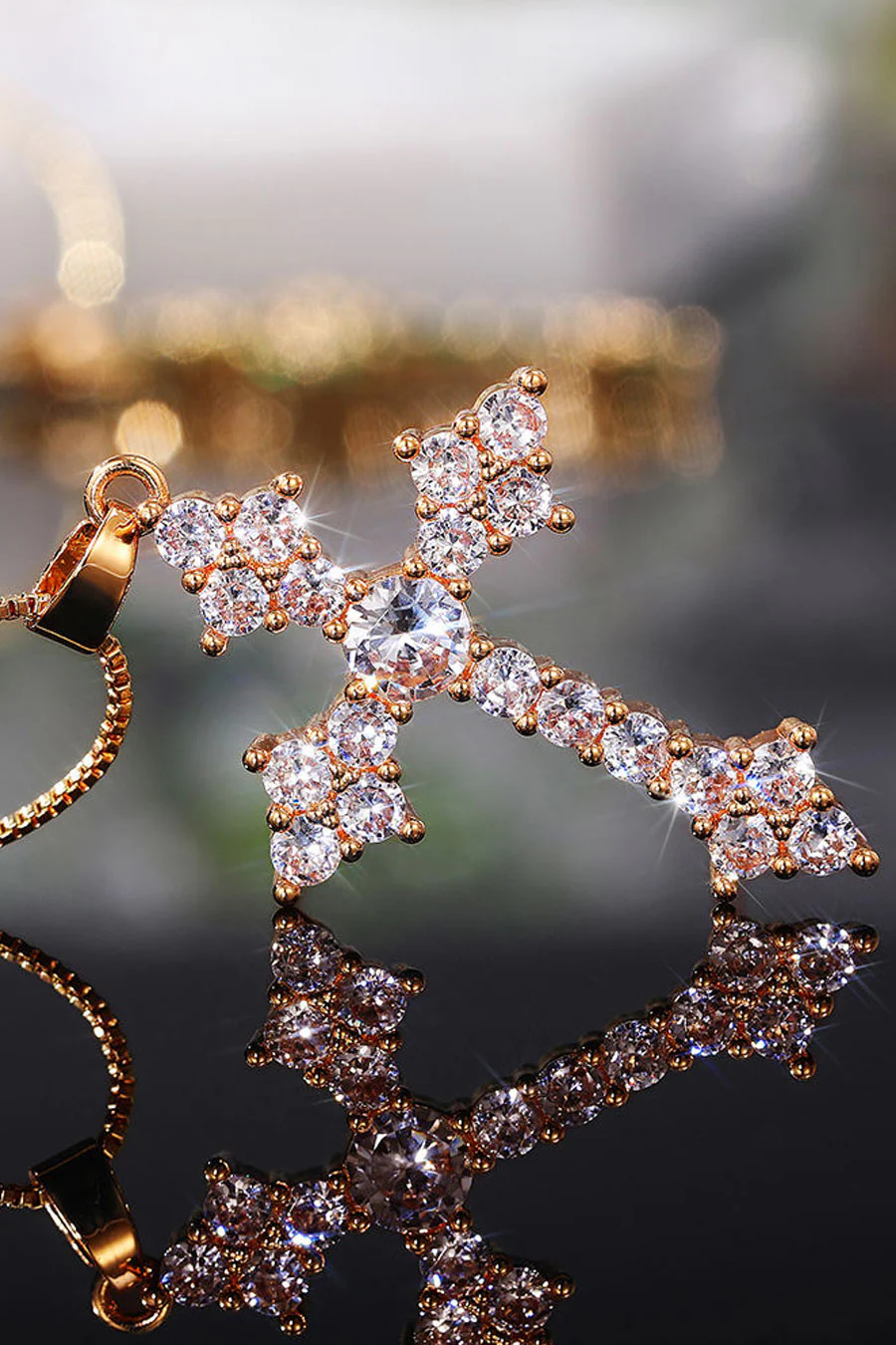 Gold Color Crystal Cross Pendant Necklace - Image 3