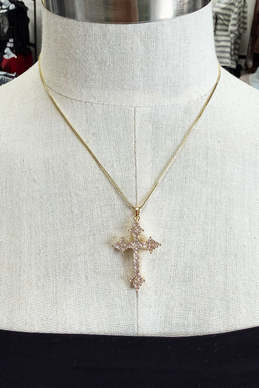 Gold Color Crystal Cross Pendant Necklace - Image 4