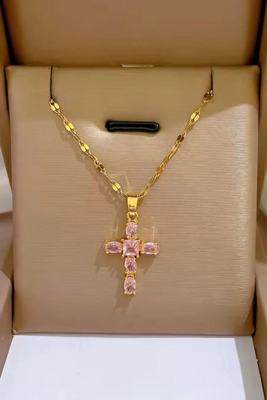 Gold Color Crystal Dainty Cross Pendant Necklace - Image 2