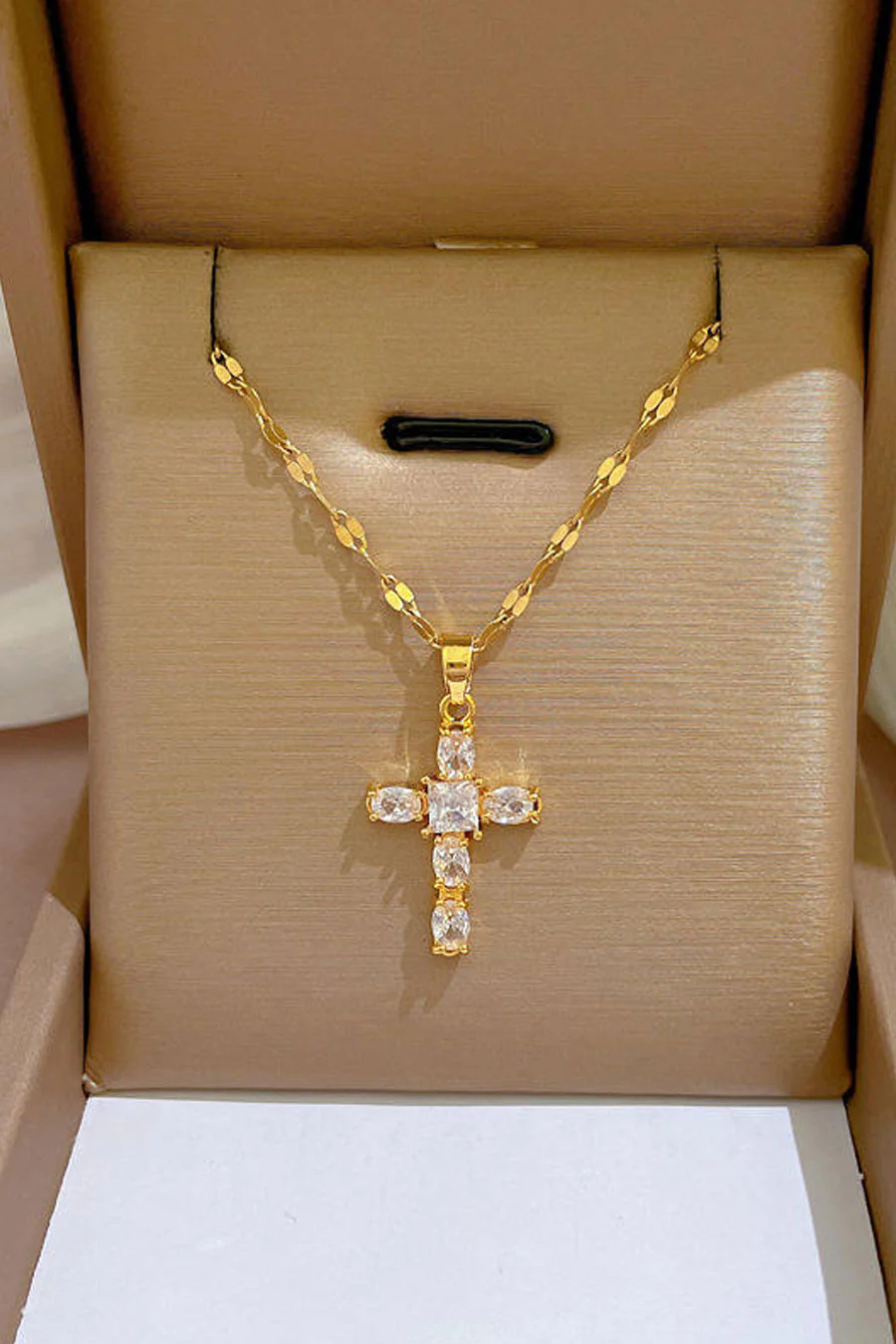 Gold Color Crystal Dainty Cross Pendant Necklace - Image 3