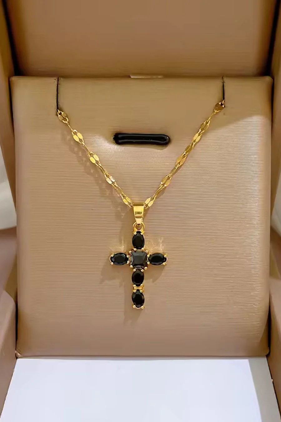 Gold Color Crystal Dainty Cross Pendant Necklace - Image 4