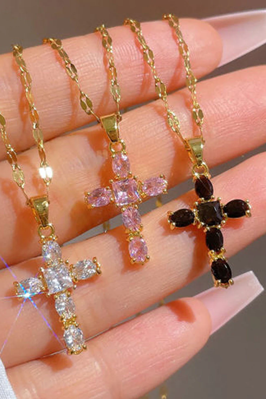 Gold Color Crystal Dainty Cross Pendant Necklace - Image 5