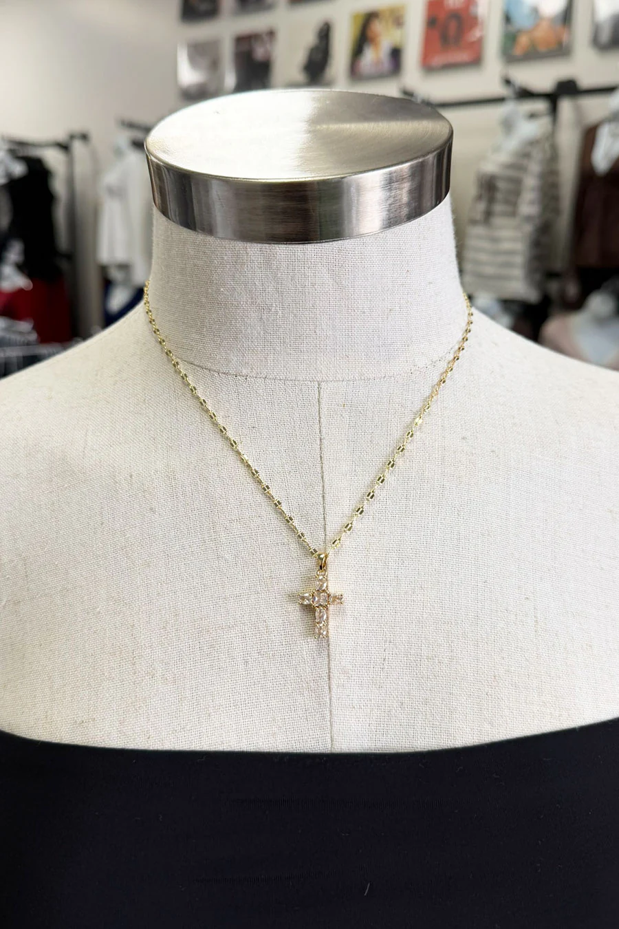 Gold Color Crystal Dainty Cross Pendant Necklace - Image 6