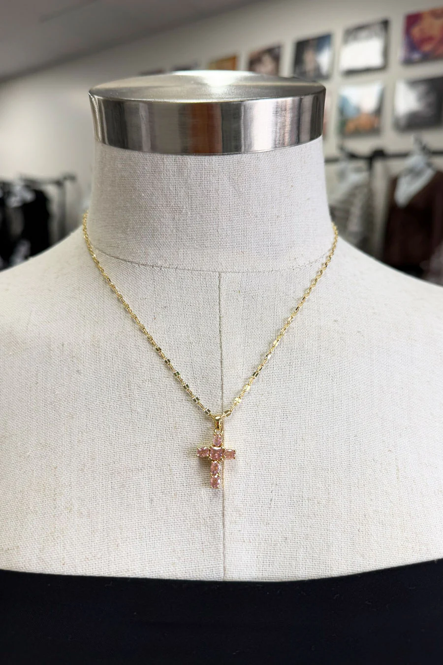 Gold Color Crystal Dainty Cross Pendant Necklace - Image 7