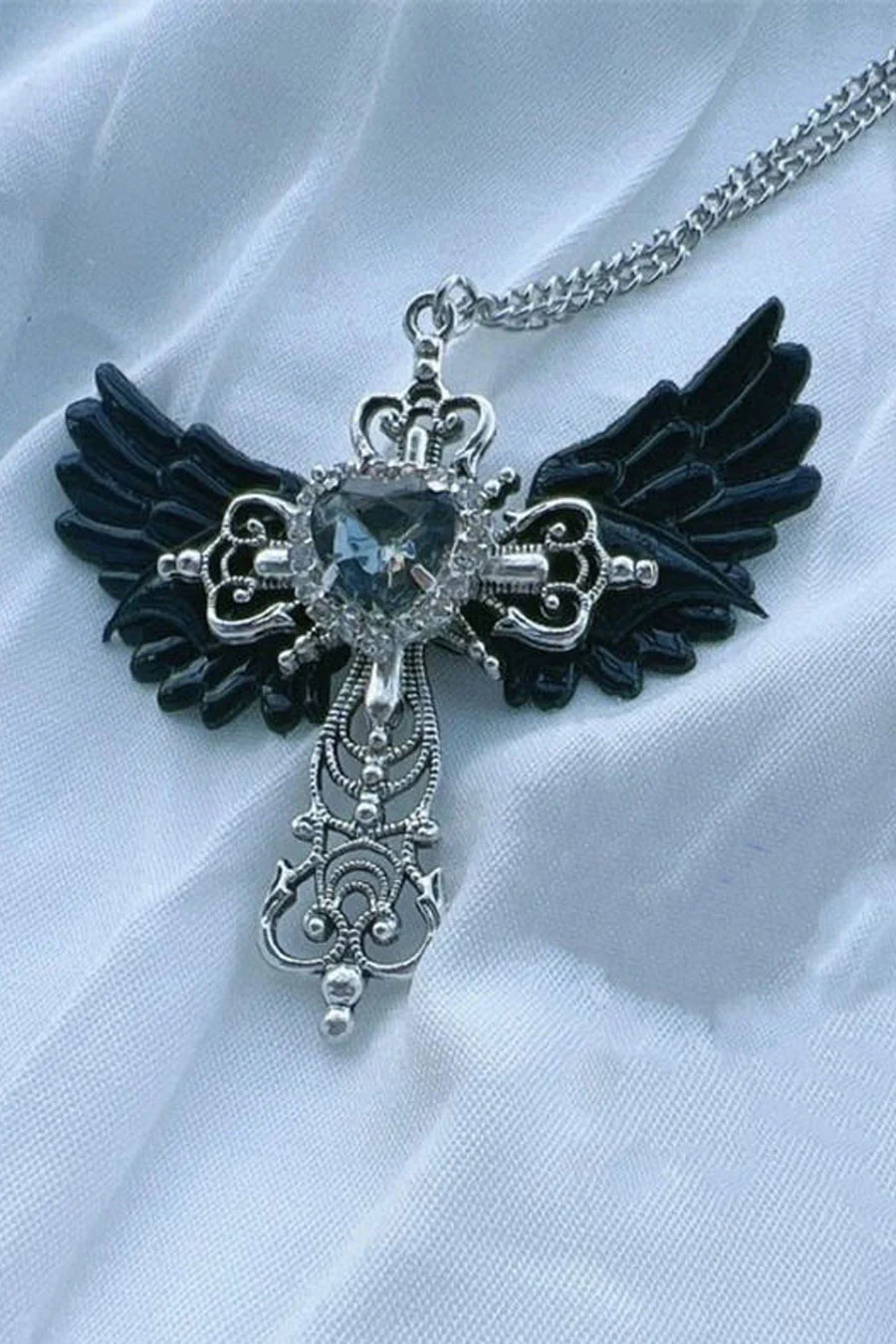 Gothic Angel Wing & Cross Y2K Pendant Necklace