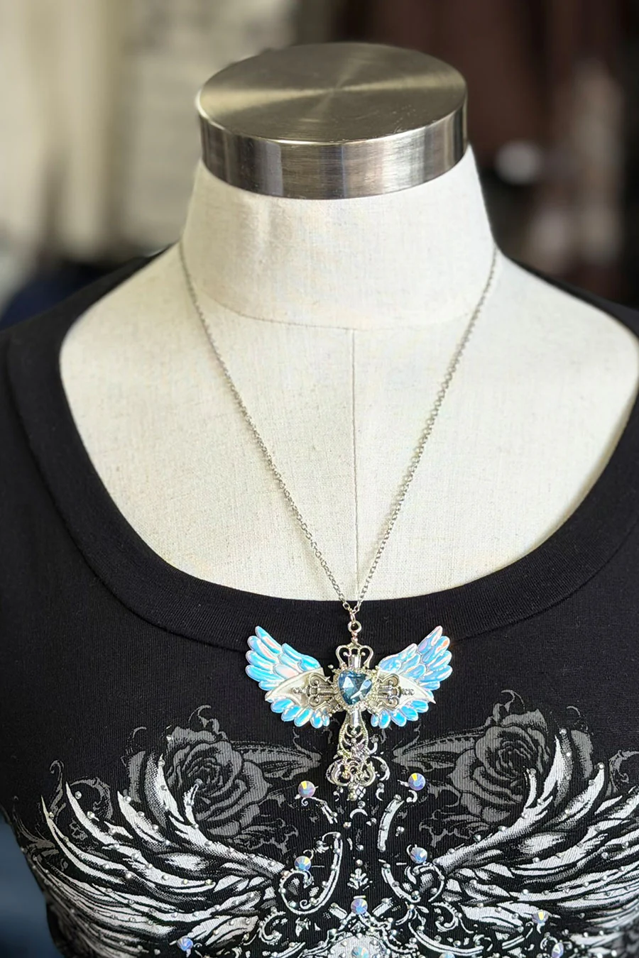 Gothic Angel Wing & Cross Y2K Pendant Necklace - Image 5