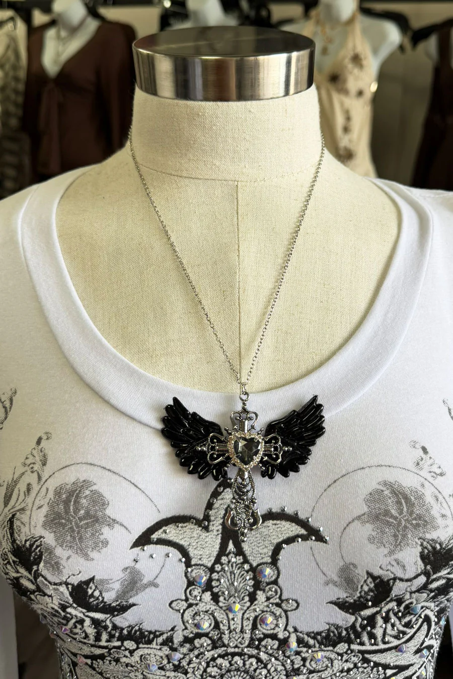 Gothic Angel Wing & Cross Y2K Pendant Necklace - Image 6