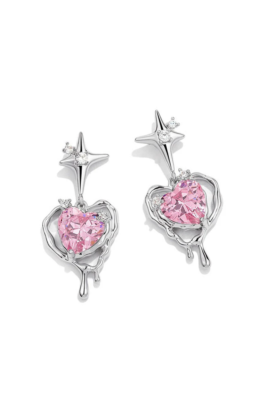 Soft Gothic Pink Heart Crystal Stud Earrings - Image 3