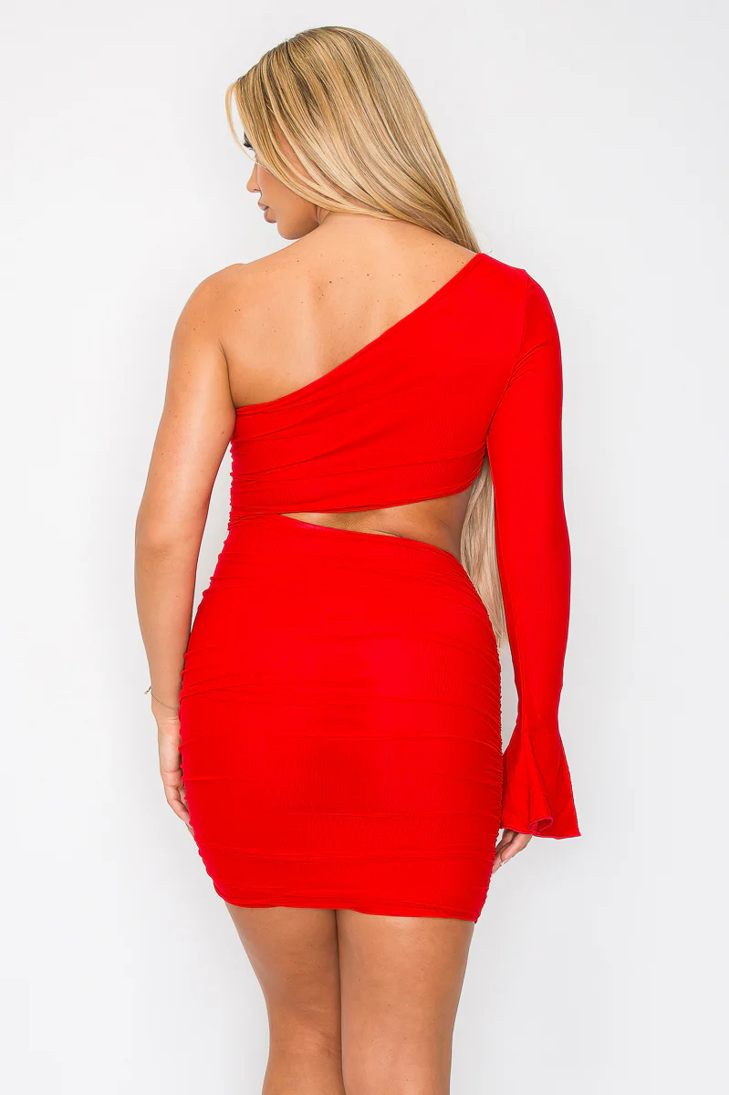 ENBE™ Mesh Double-Layer Asymmetrical One Shoulder Long Sleeve Mini Bodycon Magic Stretch Dress - Image 6