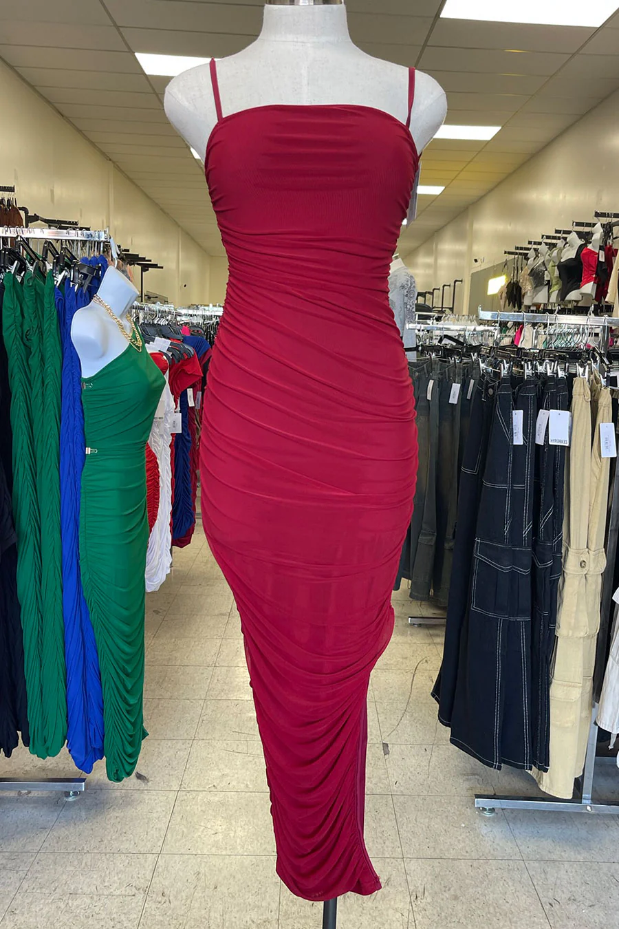 ENBE™ Mesh Double-Layer Ruched Side Slit Bodycon Long Maxi Magic Stretch Dress