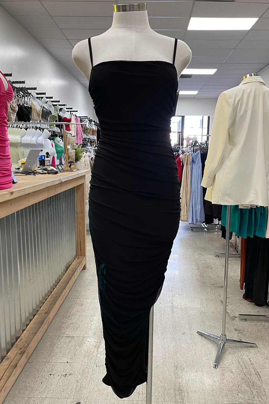 ENBE™ Mesh Double-Layer Ruched Side Slit Bodycon Long Maxi Magic Stretch Dress - Image 10