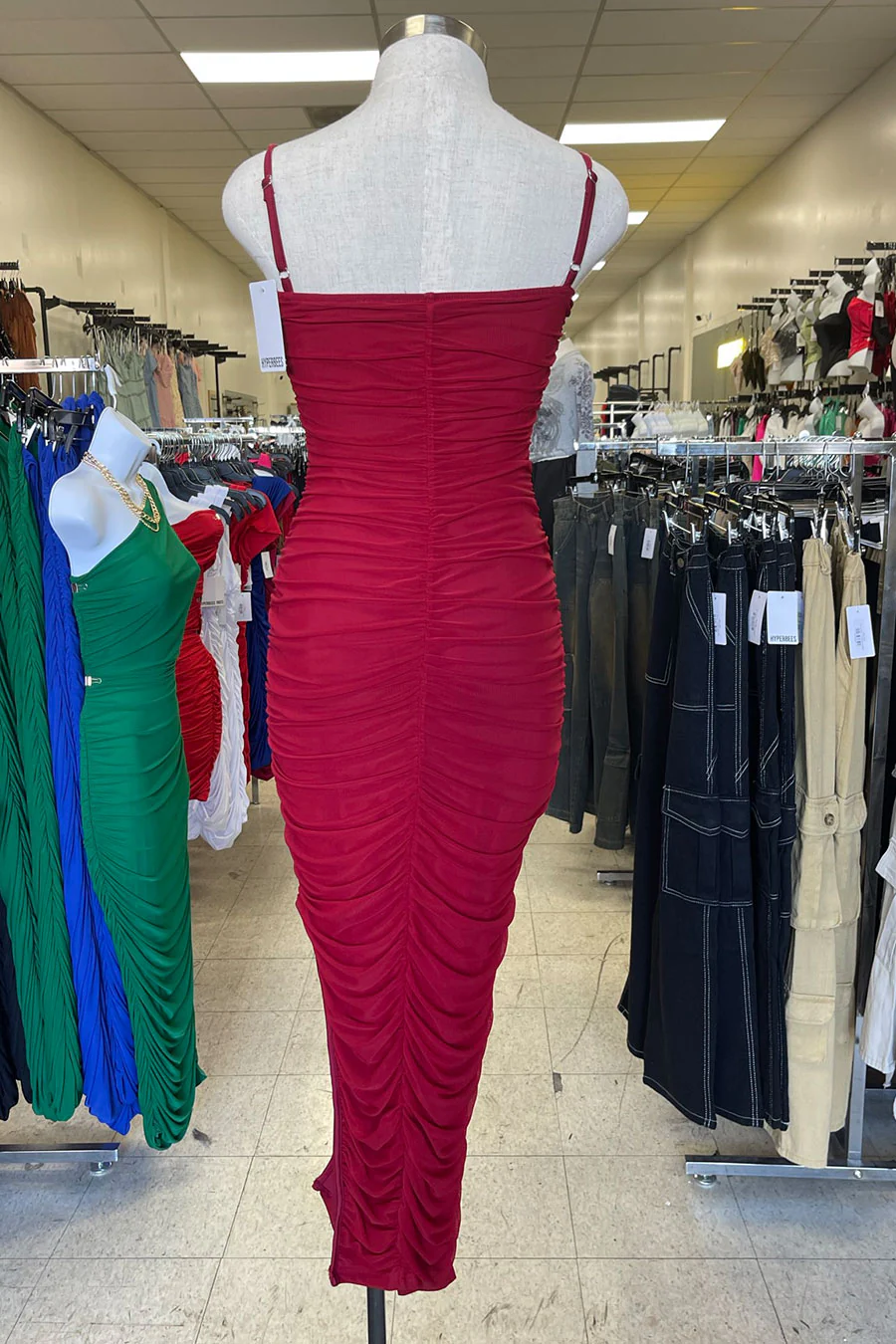 ENBE™ Mesh Double-Layer Ruched Side Slit Bodycon Long Maxi Magic Stretch Dress - Image 2
