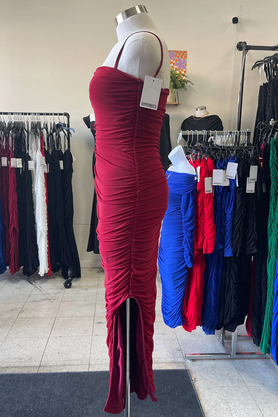 ENBE™ Mesh Double-Layer Ruched Side Slit Bodycon Long Maxi Magic Stretch Dress - Image 3