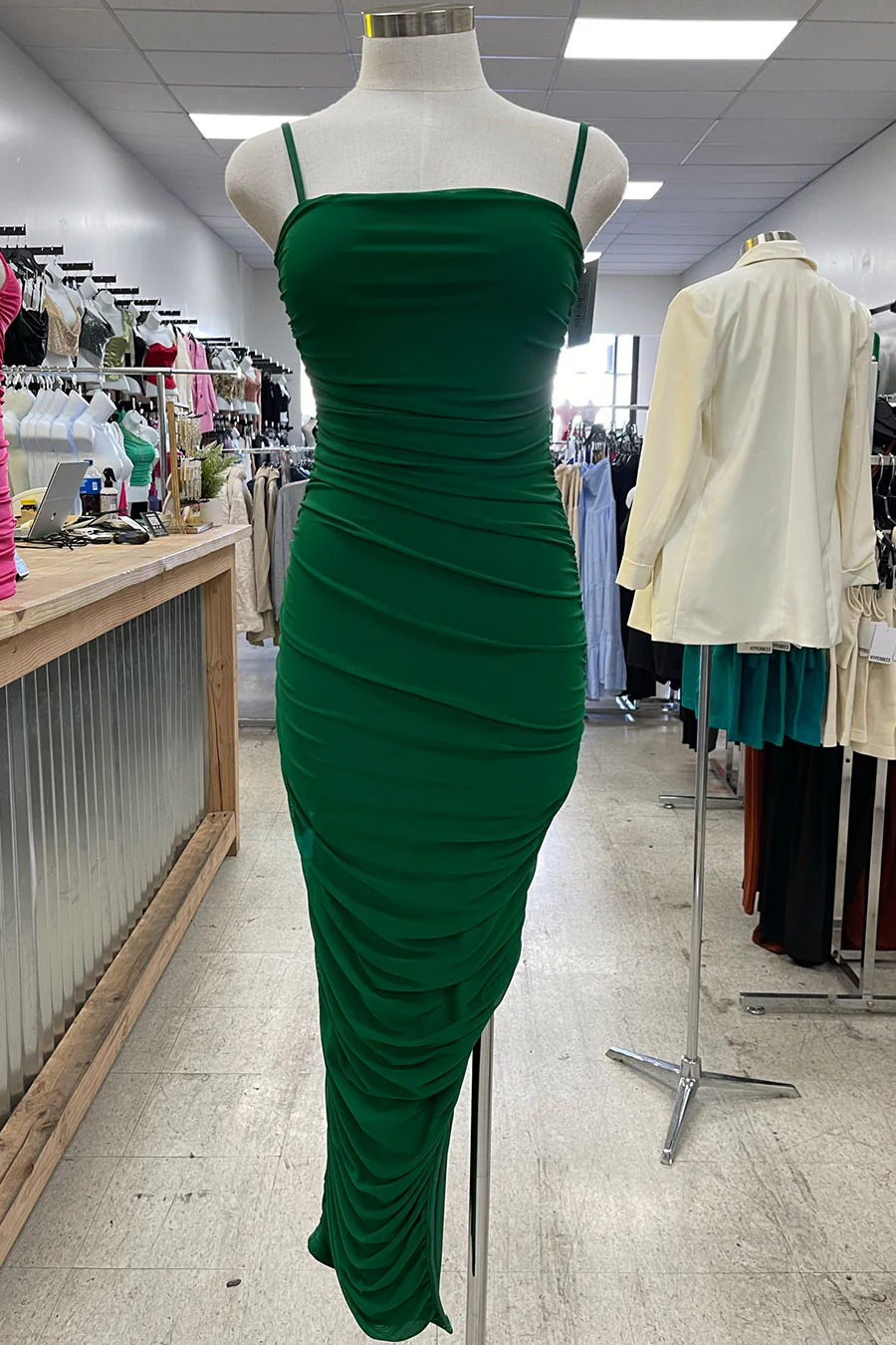 ENBE™ Mesh Double-Layer Ruched Side Slit Bodycon Long Maxi Magic Stretch Dress - Image 6