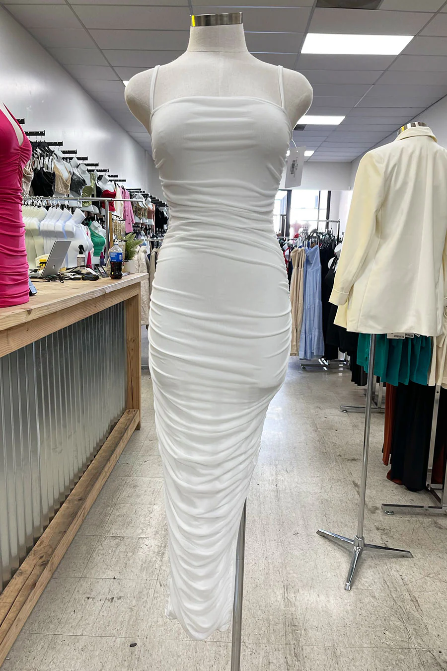 ENBE™ Mesh Double-Layer Ruched Side Slit Bodycon Long Maxi Magic Stretch Dress - Image 8