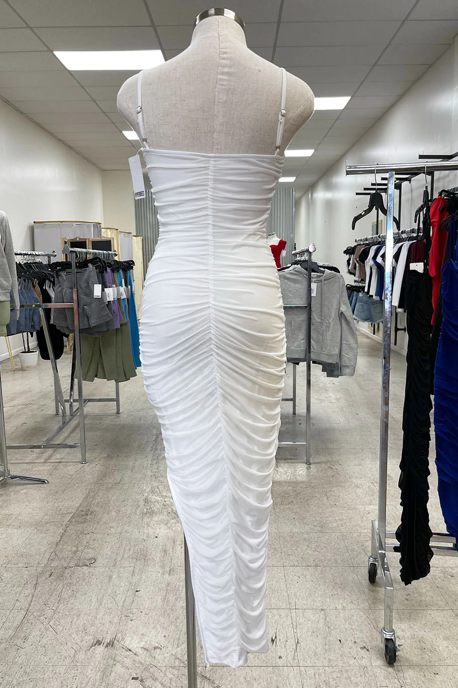 ENBE™ Mesh Double-Layer Ruched Side Slit Bodycon Long Maxi Magic Stretch Dress - Image 9
