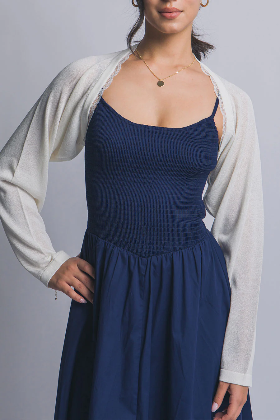 Lightweight Bolero Sweater with Lace Trim Detail