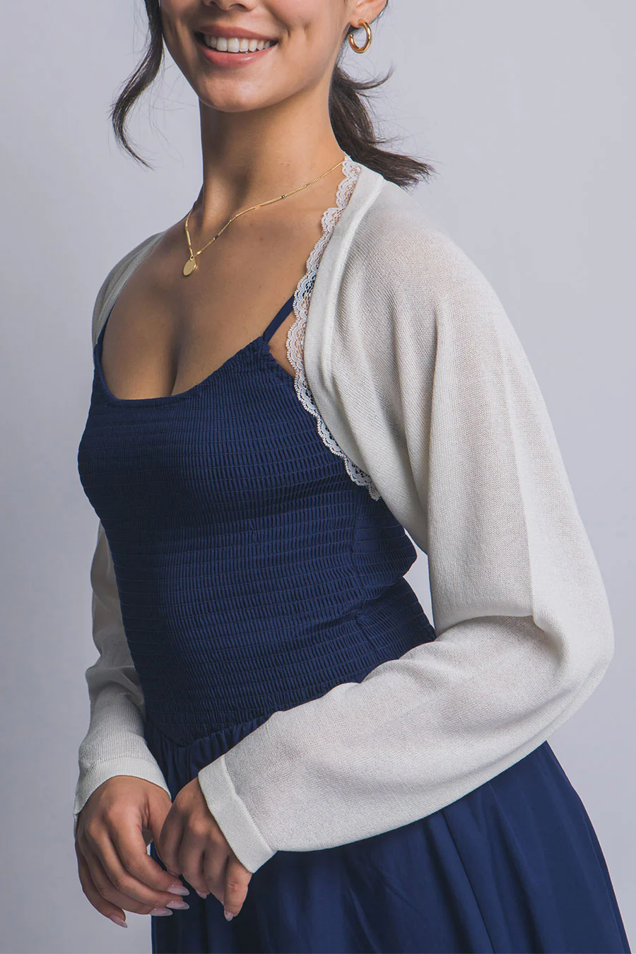 Lightweight Bolero Sweater with Lace Trim Detail - Image 2