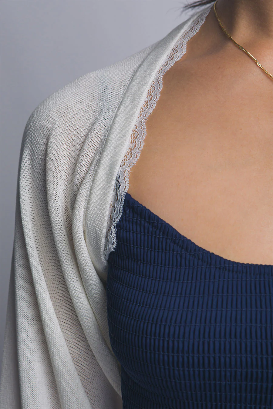 Lightweight Bolero Sweater with Lace Trim Detail - Image 3