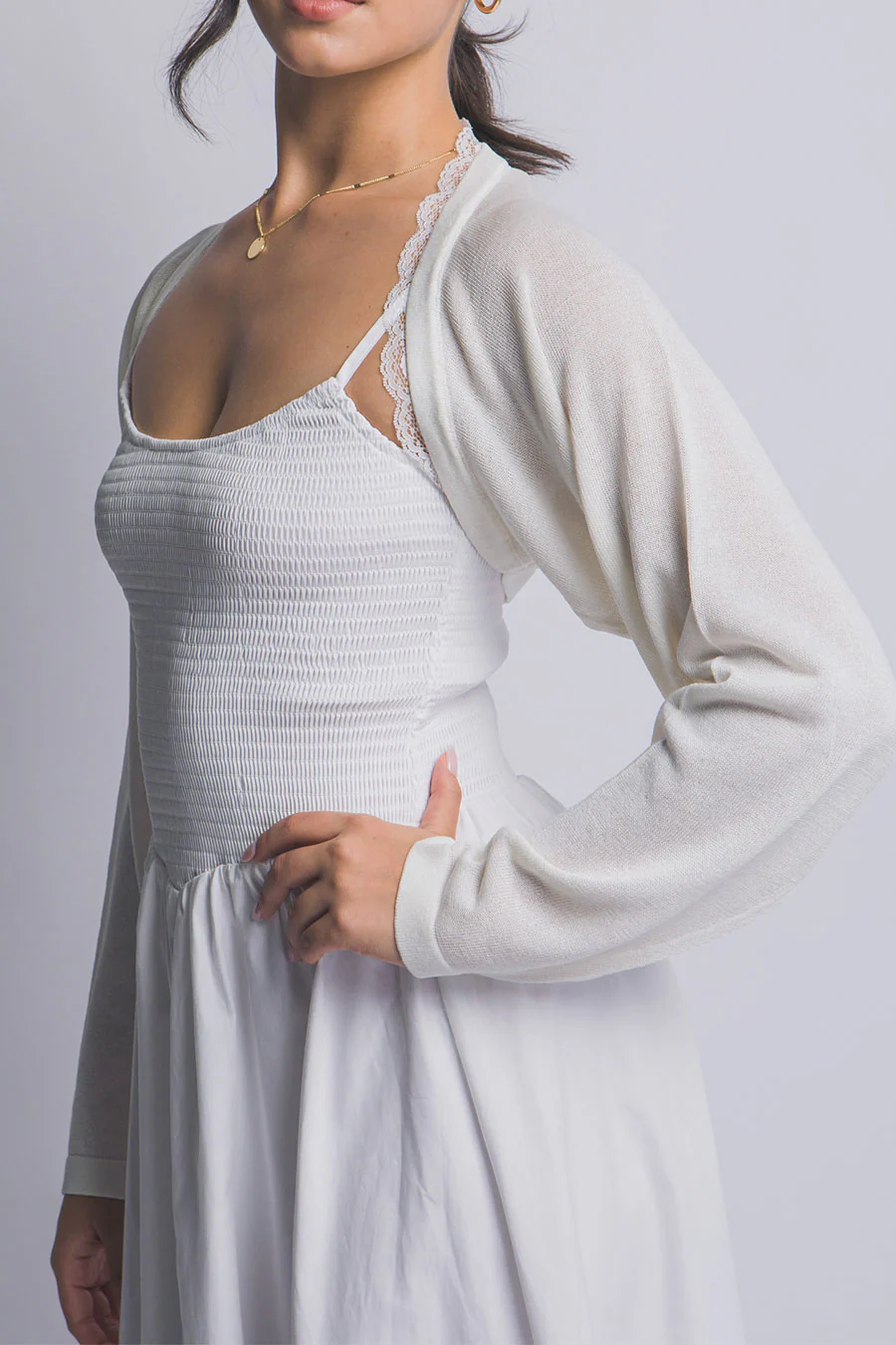 Lightweight Bolero Sweater with Lace Trim Detail - Image 7