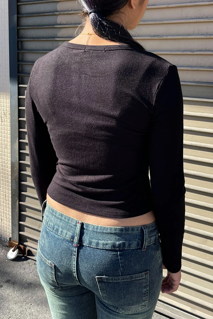 Long Sleeve Crew Neck Button-Front Cardigan Rib Knit Top - Image 4