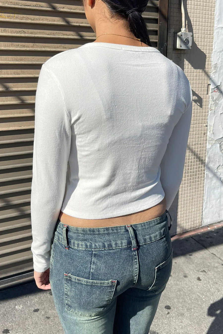 Long Sleeve Crew Neck Button-Front Cardigan Rib Knit Top - Image 5