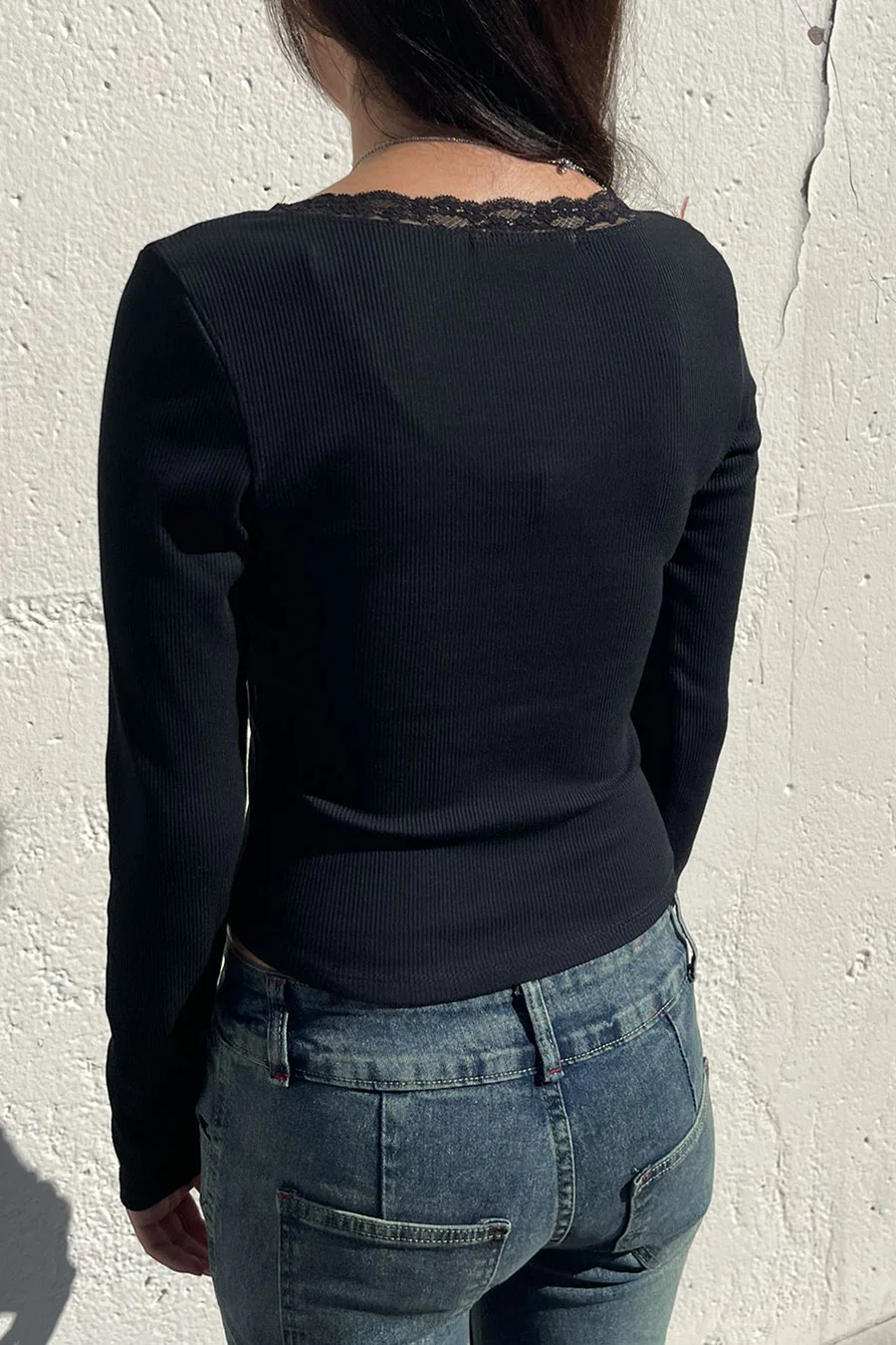 Long Sleeve Scoop Neck Lace Trim With Satin Bow - Image 3