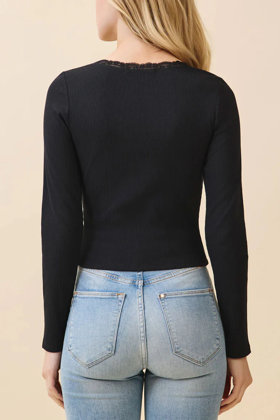 Long Sleeve Scoop Neck Lace Trim With Satin Bow - Image 9
