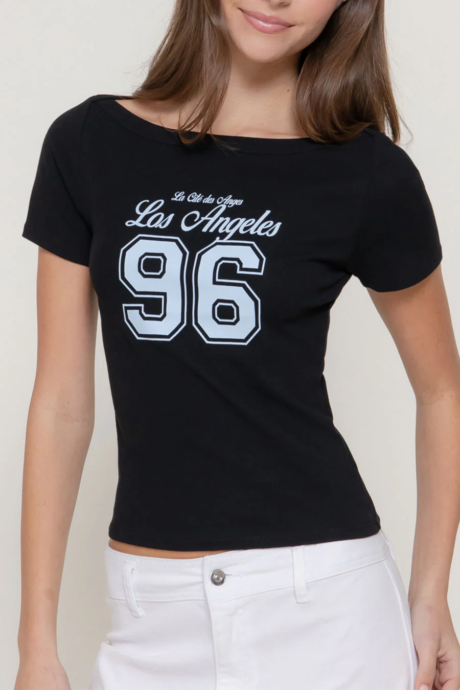 "Los Angeles" Graphic Shorts Sleeve Boat Neck Top - Image 2