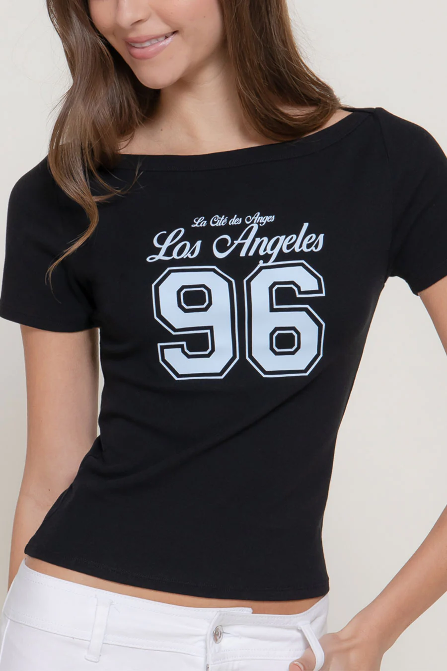 "Los Angeles" Graphic Shorts Sleeve Boat Neck Top - Image 4