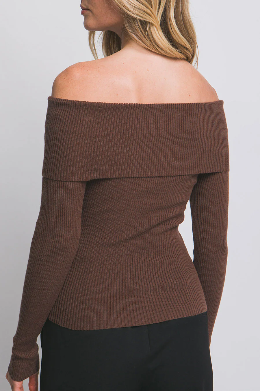 Off Shoulder Button-Down Design Ribbed Sweater Top - Image 9