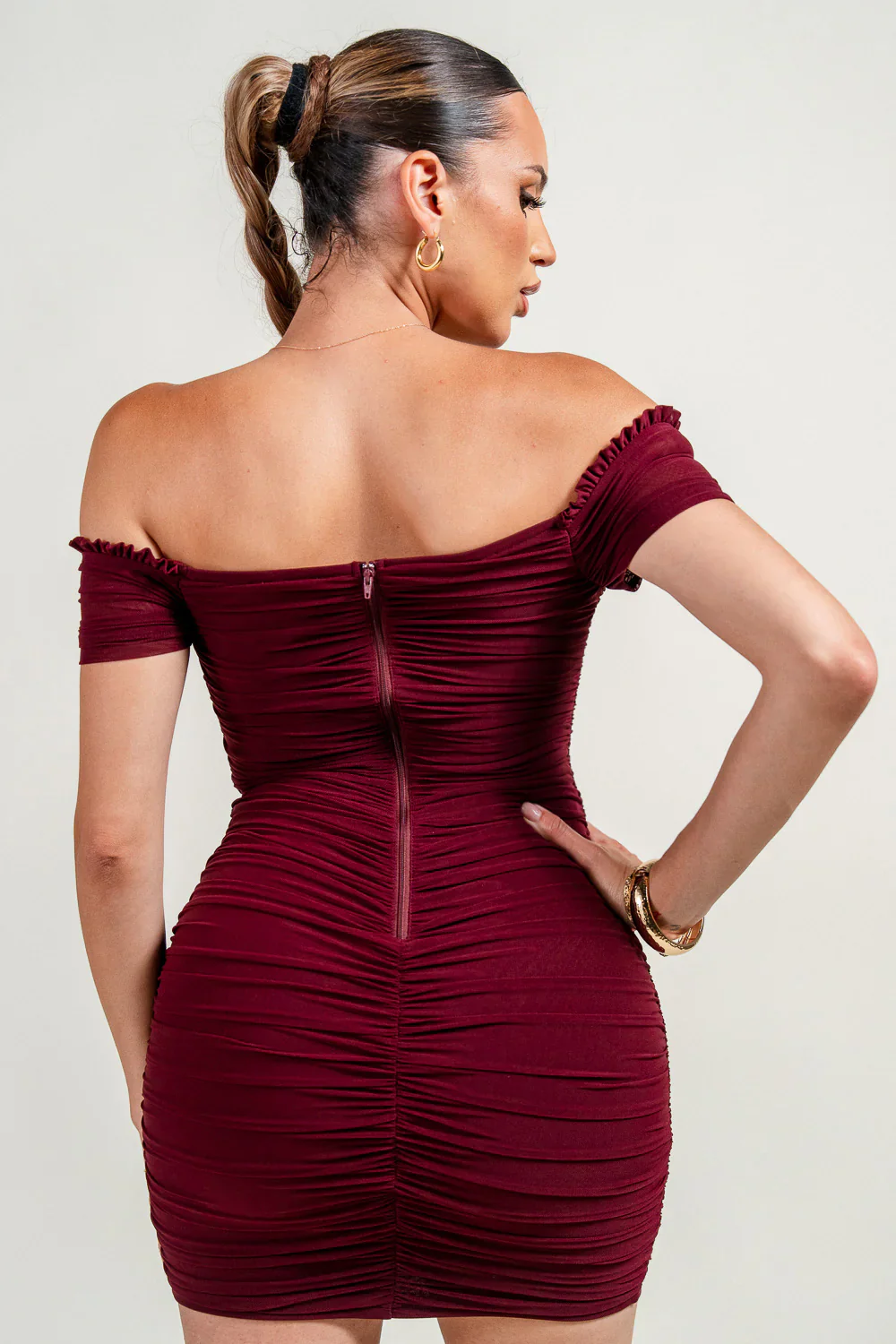 PrivyUSA™ Ruched Off Shoulder Bodycon Mini Dress - Image 5