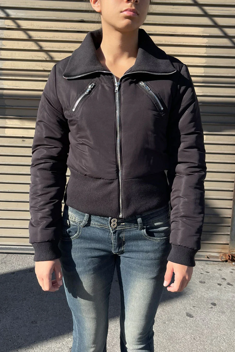 Puffer Cropped Jacket With Front Zipper Detail