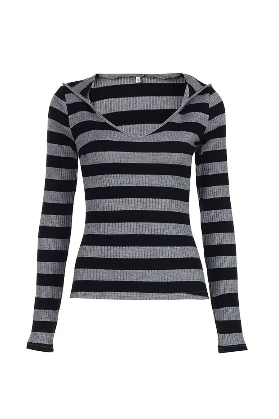 Pullover Hoodie V-Neck Striped Long Sleeve Sweater Top - Image 5