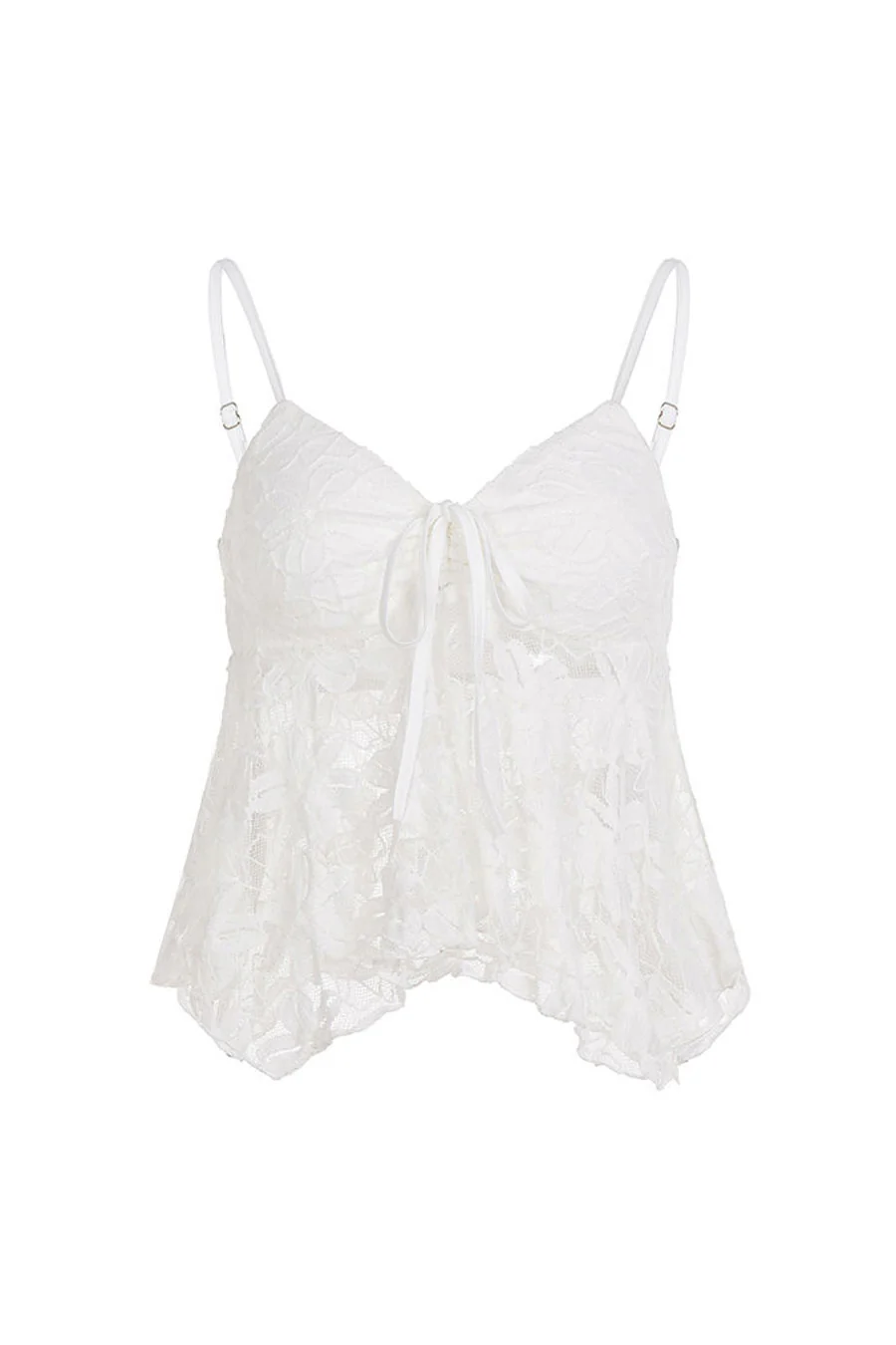 Retro Flower Lace Babydoll Cami Top with Front-Tie - Image 5