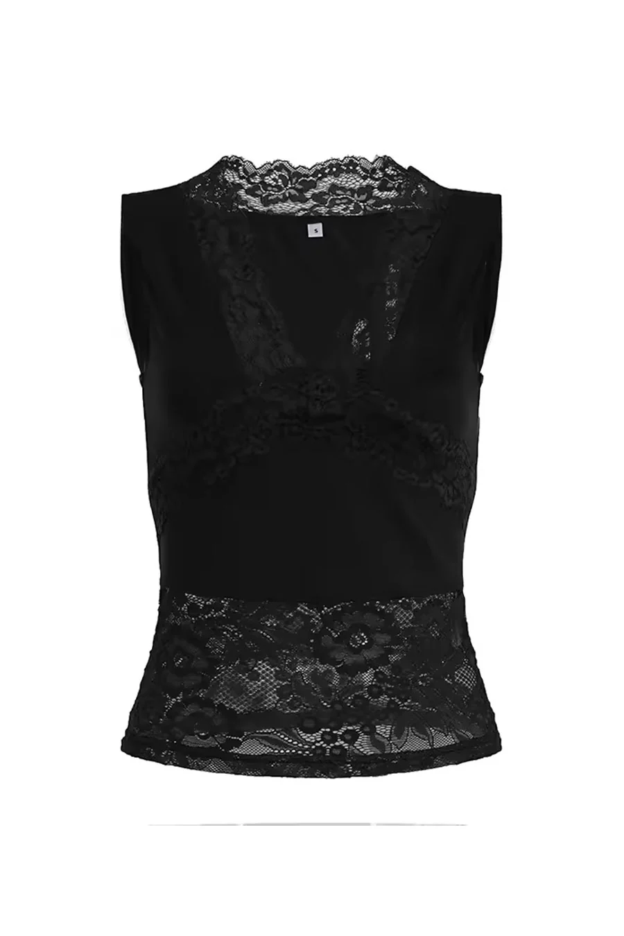 Romantic Goth Lace Block V-Neck Sleeveless Top - Image 5