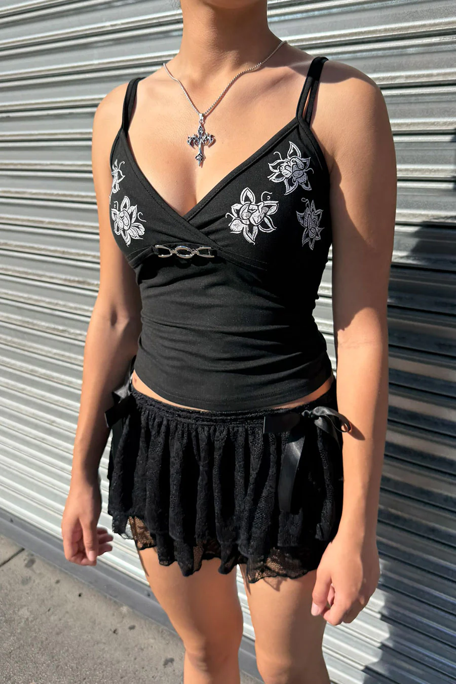 Romantic Goth Low-Rise Lace-Tiered Ruffle Mini Skirt with Built-In Shorts - Image 3