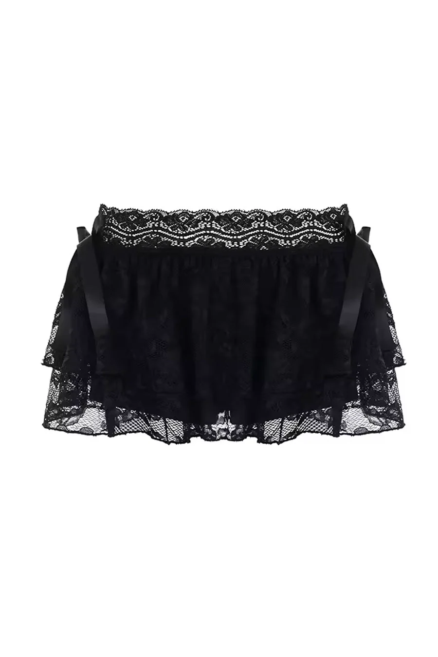 Romantic Goth Low-Rise Lace-Tiered Ruffle Mini Skirt with Built-In Shorts - Image 6