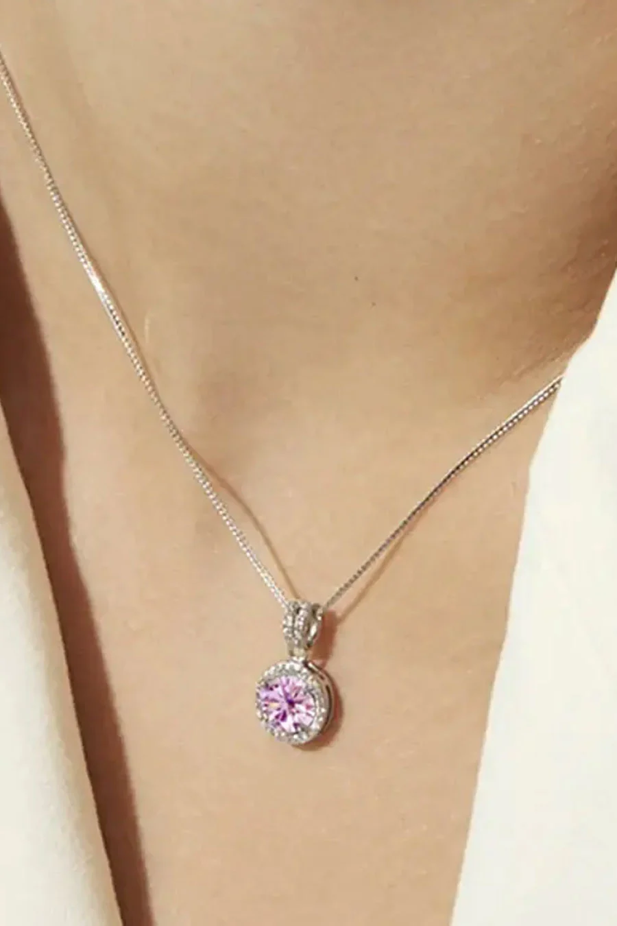 Silver Plated Crystal Dainty Round Pendant Necklace