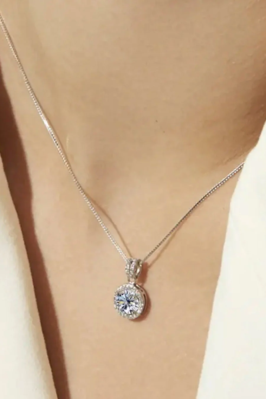 Silver Plated Crystal Dainty Round Pendant Necklace - Image 2