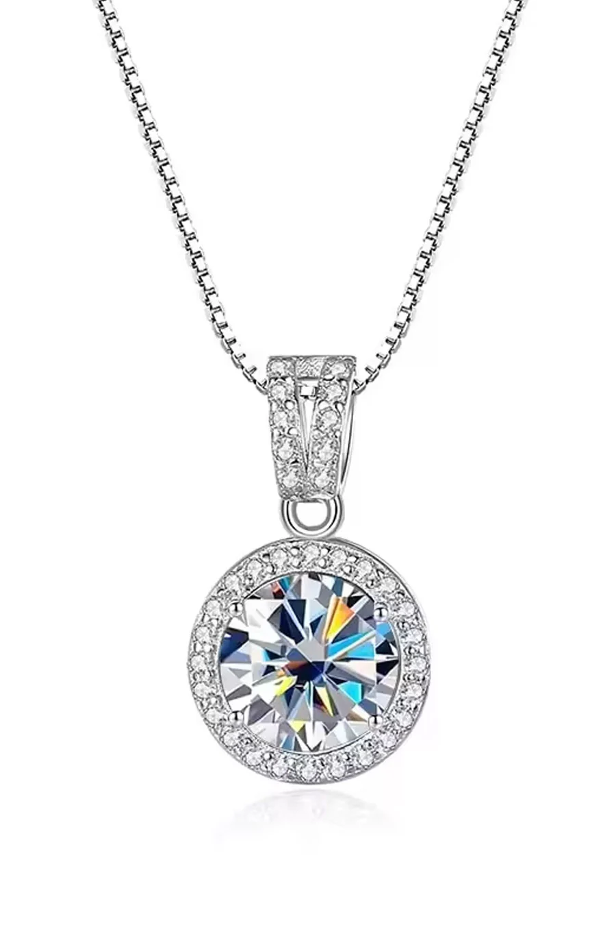 Silver Plated Crystal Dainty Round Pendant Necklace - Image 4